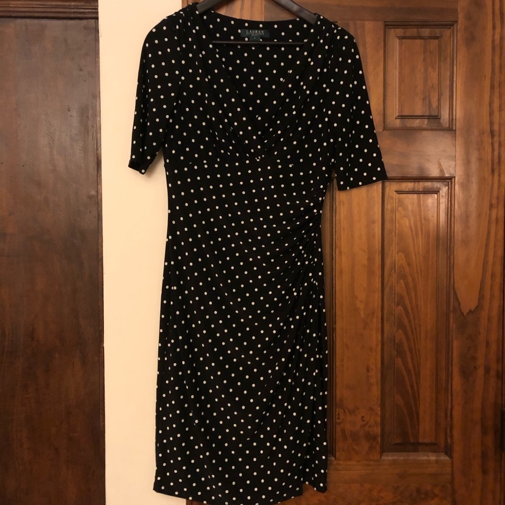 Black and white Polk-a-dot empire waist dress.